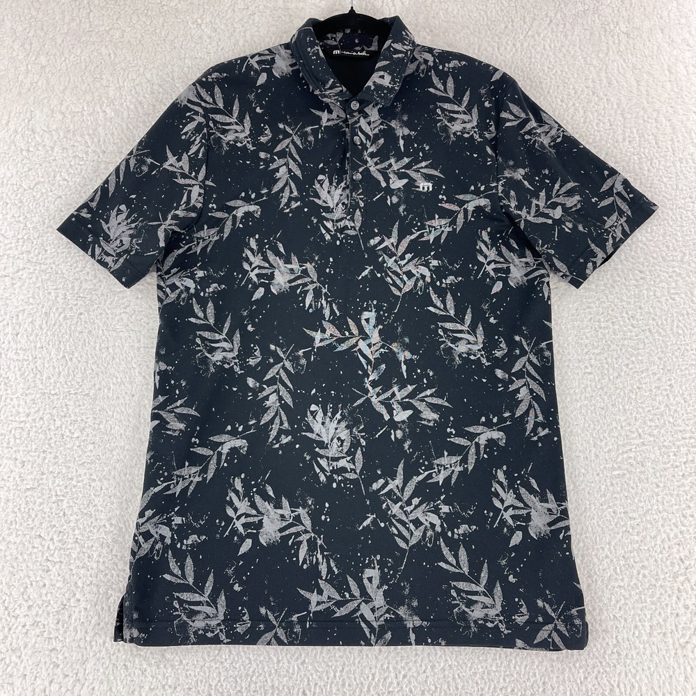 Travis Mathew‎ Black Riegel Golf Polo Shirt Mens Short Sleeve Leaf Print Size L
